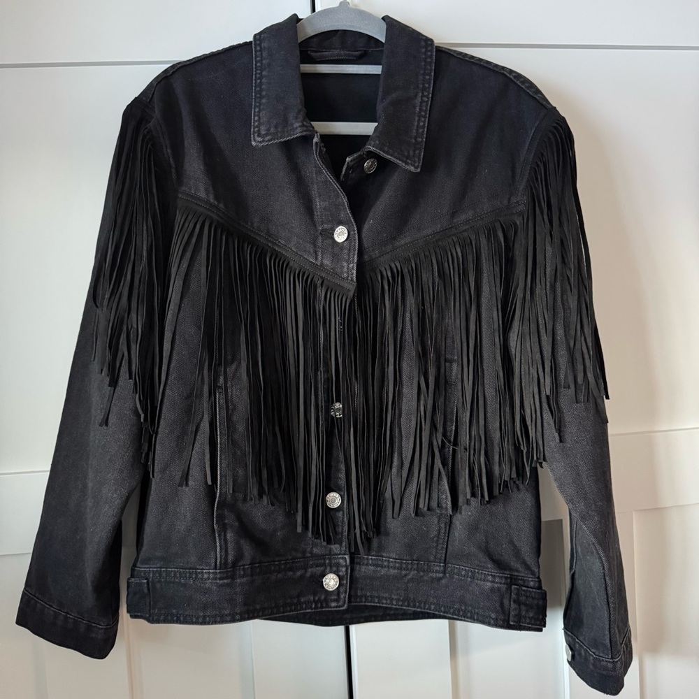 Fringe Black Denim Jacket Small - Picture 3 of 7